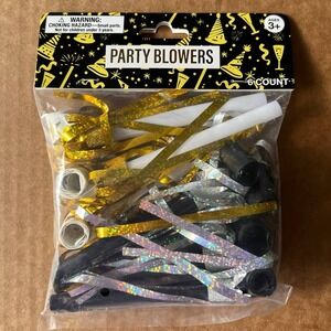 4 Pack Festive Voice Party Blowers 6 Count Gold/White Black/Silver